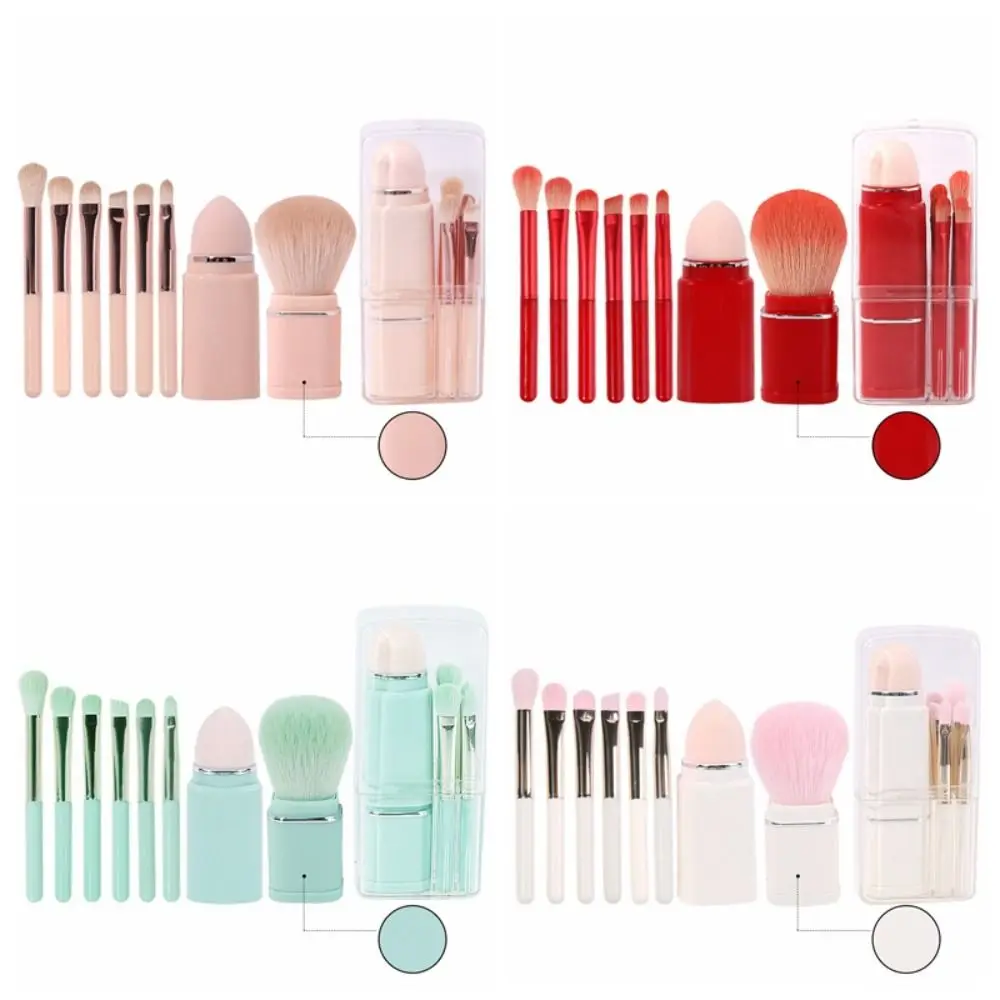 

8 in1 Mini Makeup Brush Set Square Kabuki Blending Cosmetic Brush Eyelash Brush Tranparent Telescopic Makeup Brush Women