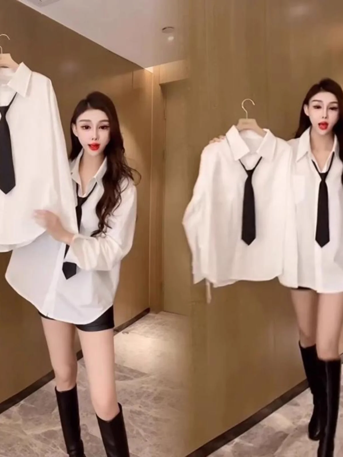 

Spicy Girl Tie Shirt Women's Thin Design Long Sleeve Loose Versatile Shirt Commute Style Regular Length Pure Color Button Clo...