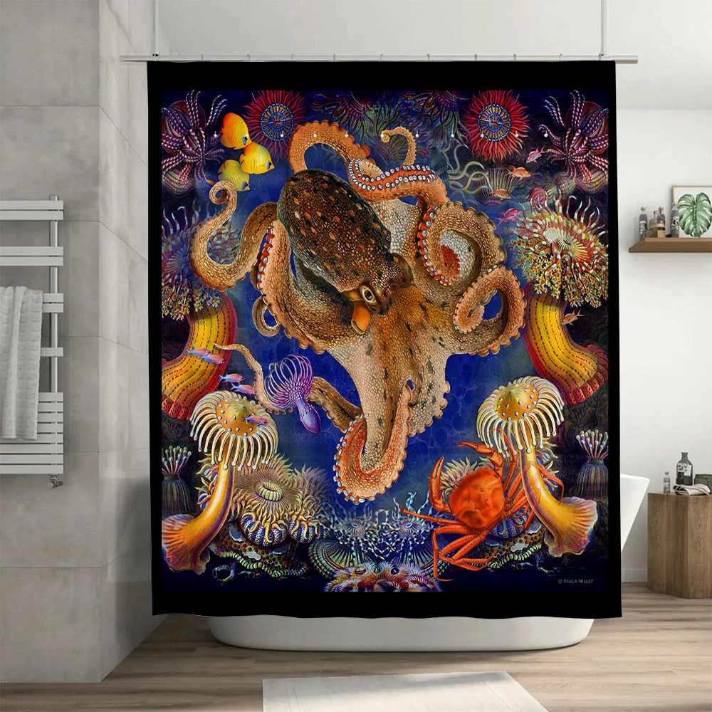 ستارة حمام تجريدية أرجوانية بتصميم مموج أسود لديكور الحمام، قماش حديث وأنيق ومقاوم للماء مصنوع في الصين #3