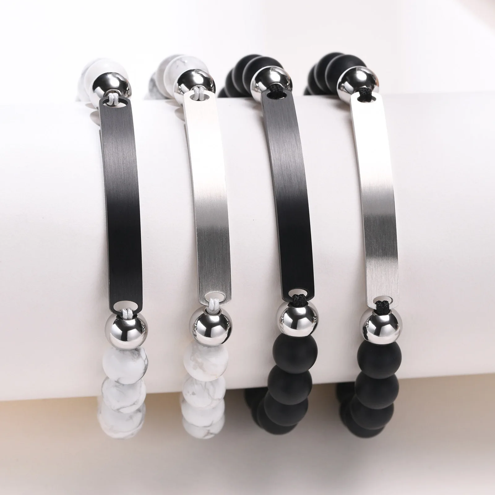 Personalized Name Bar Bracelet Custom Braided Beads ID Bracelet for Men Women Adjustable Rope Nameplate Wristband Bracelets