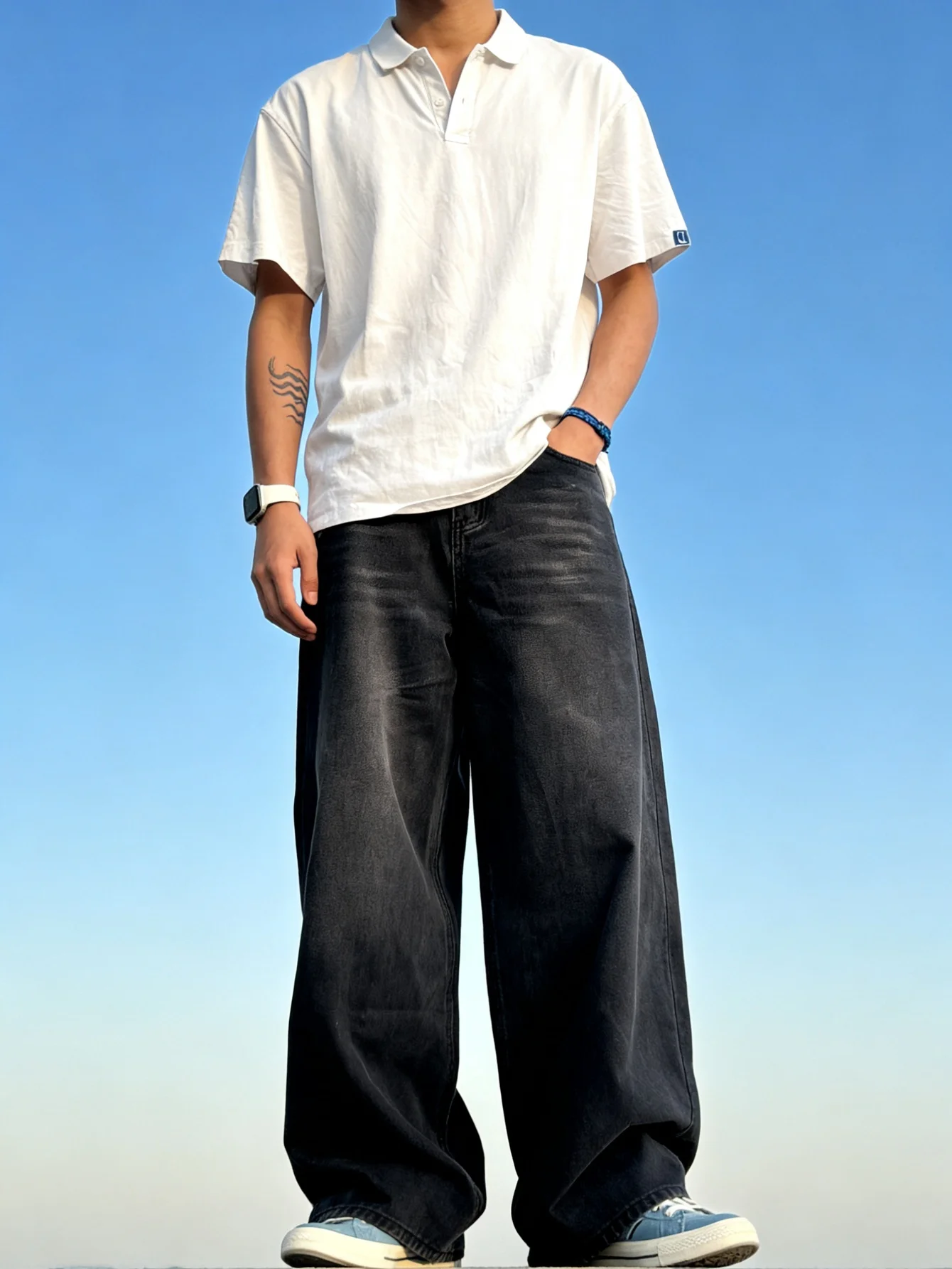 

Y2K Men's Baggy Jeans Pants for Dating Drip Style. No accessories or belts included.