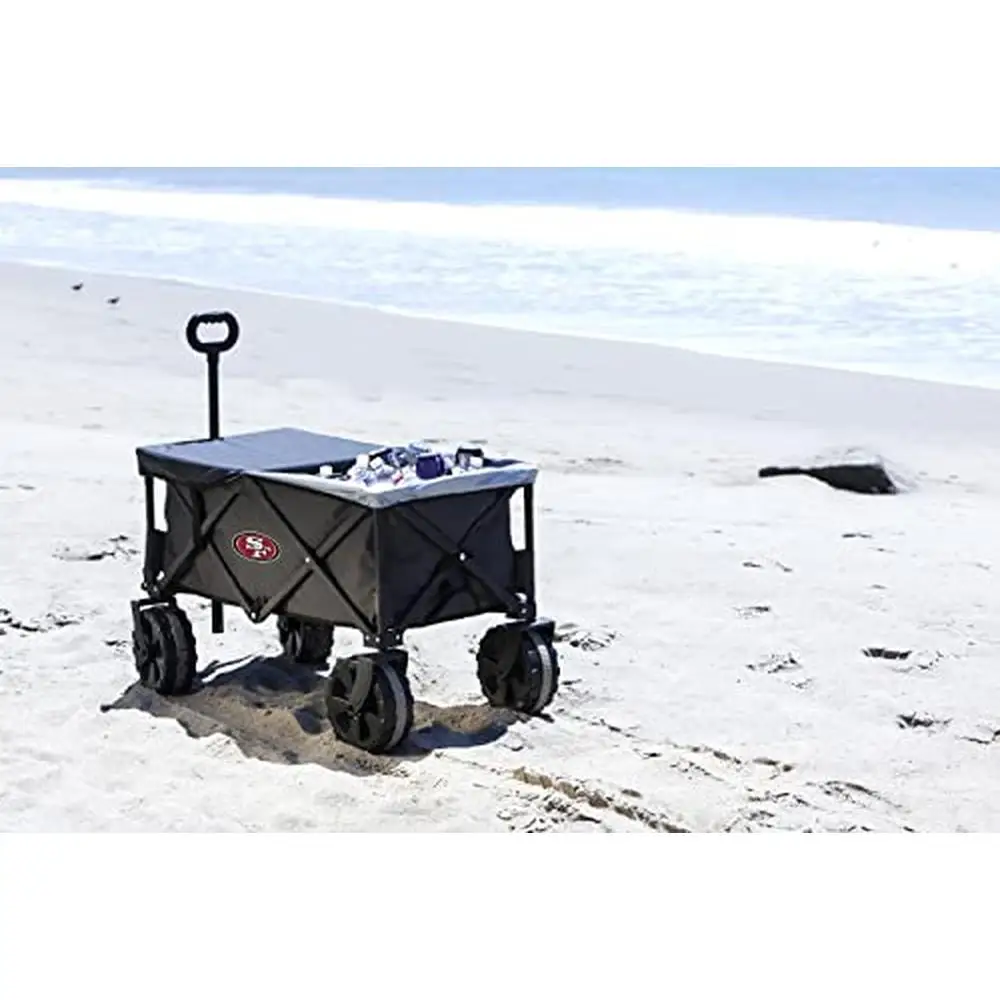 Portable All-Terrain Adventure Utility Wagon Sport Collapsible Wagon with Cover Heavy Duty Steel Frame Beach Picnic Garden Gear