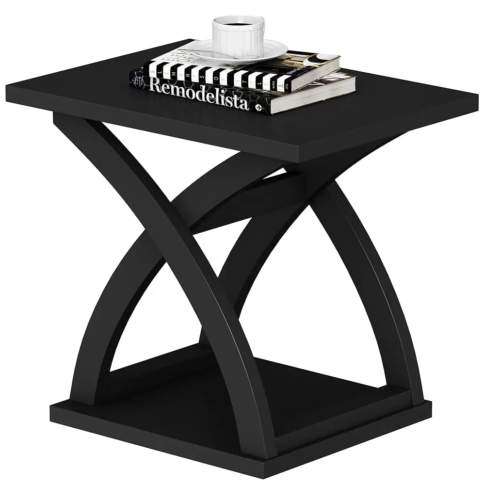 

End Side Table, Modern End Table With Storage Shelf, X-Design Side Table Living Room (Black)