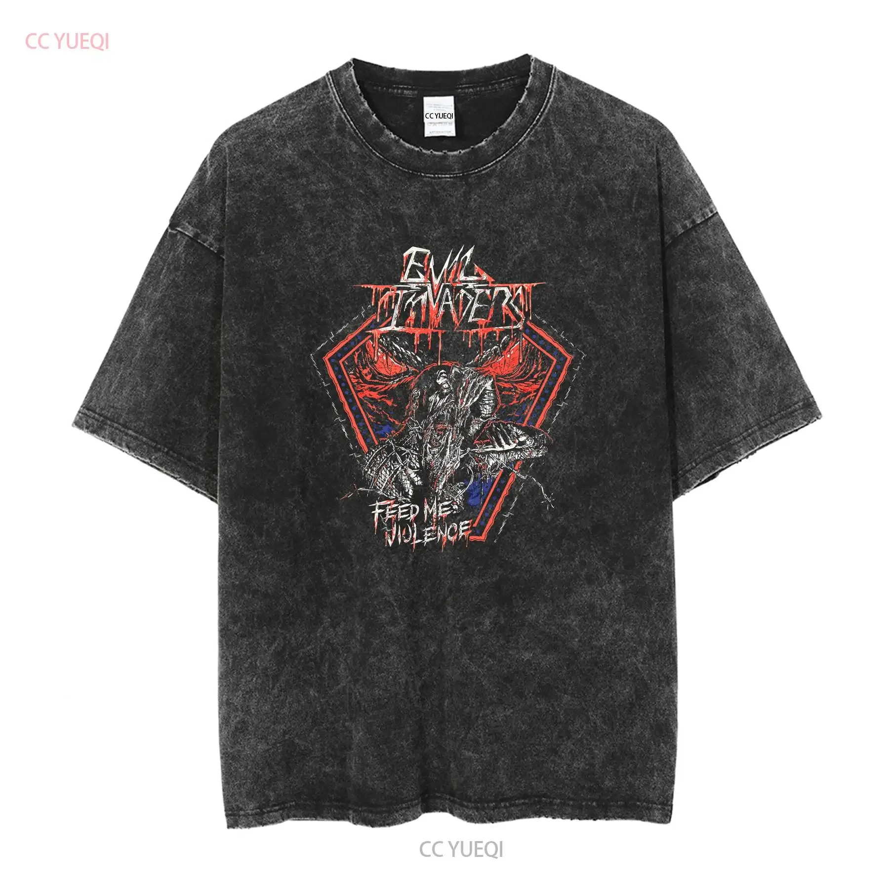 EVIL INVADERS Feed Me Violence Speed Thrash Heavy Metal Band T Shirt Large long or short sleeves vintage Washed streetwear