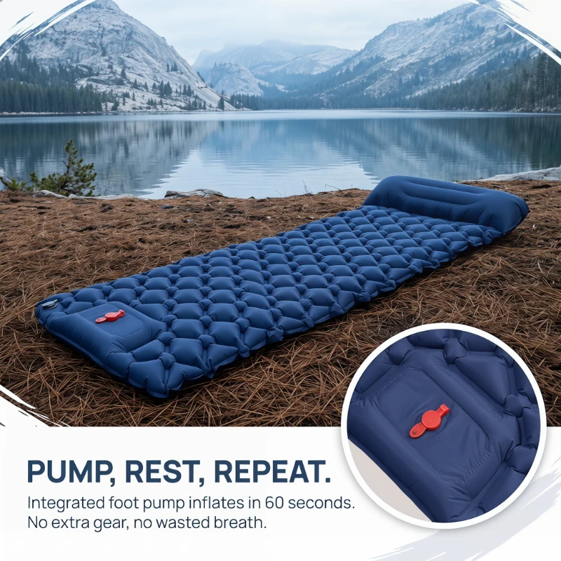 

Built-in Inflator Pump Camping Air Mattress Ultralight Inflatable Sleeping Pad with Pillows for Hiking Climbing