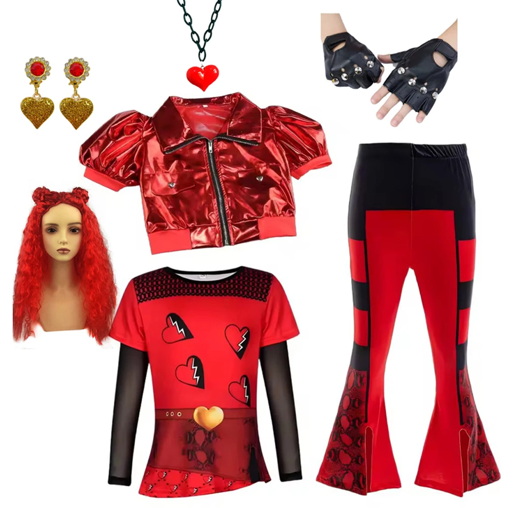 Girl Red Chrismas Costume for kid Rise Red Princess Costume Short Sleeve Jacket Shirt Pant