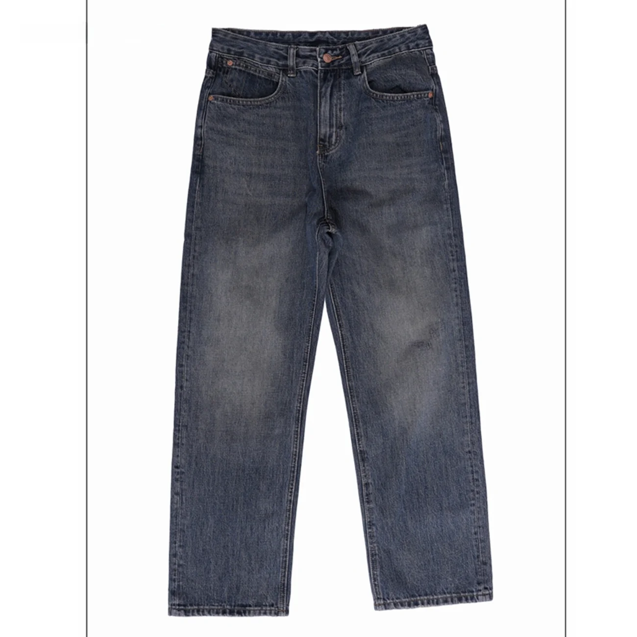 

Jpthome24 American Retro Men's Loose Wide Leg Jeans Natural Washed Grinding White Blue Denim Long Pants Autumn Beauty