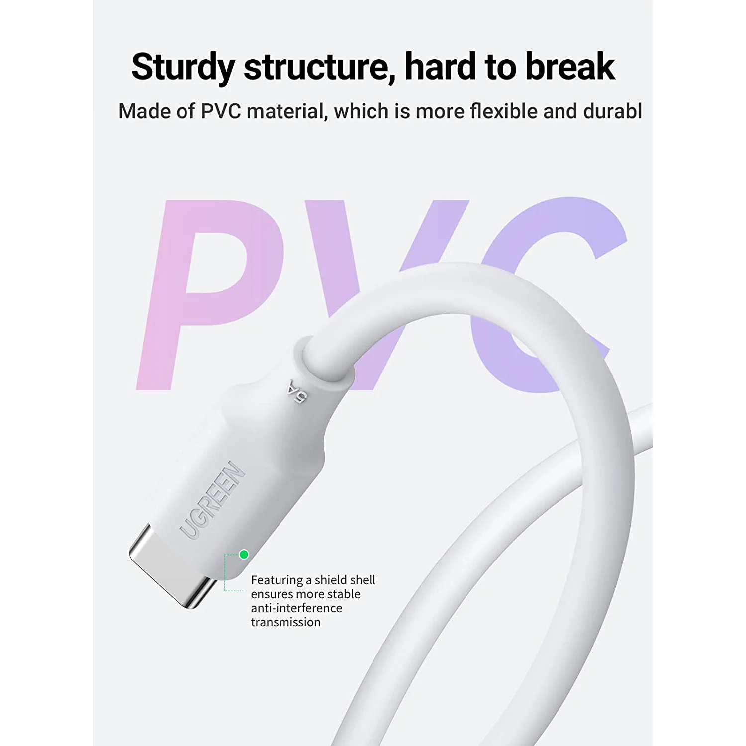 Cavo USB C UGREEN da 100 W per MacBook Pro 5A Cavo di ricarica rapida da USB-C a USB-C Cavo doppio tipo C bianco Materiale PVC