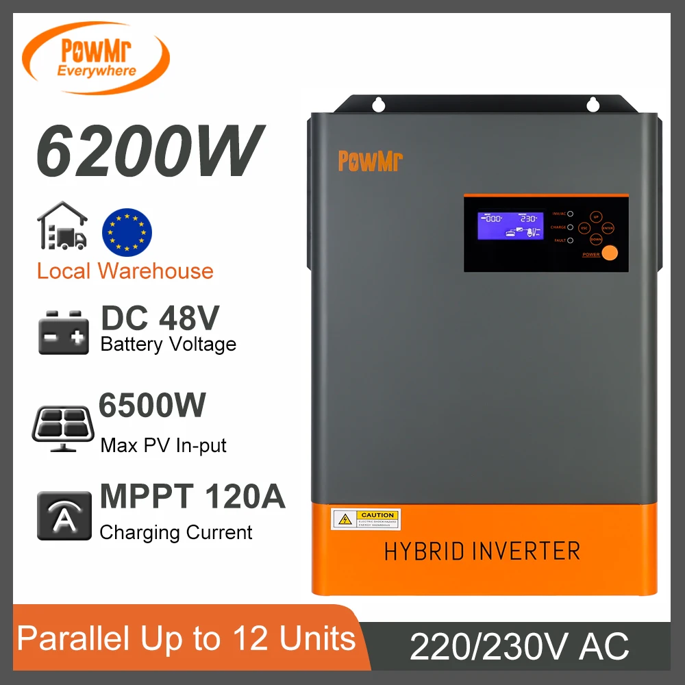 

6.2kW 18.6KW Inverter DC 48V to 230V AC With 120A MPPT Solar Charge Controller Max PV 500V Fit Lifepo4 Parallel Up to 12 Units