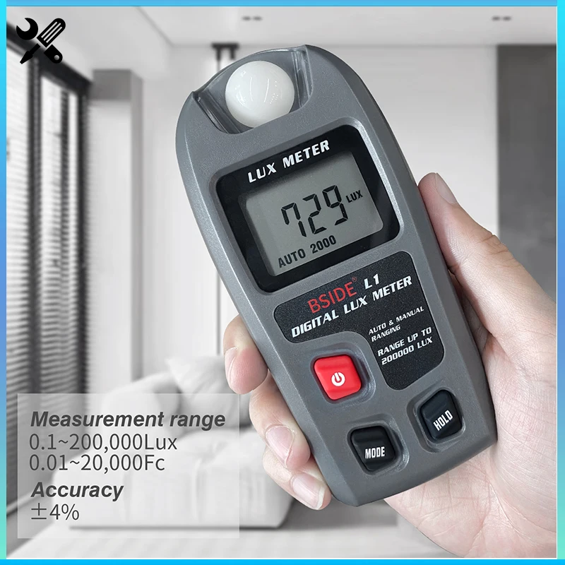 Digital Luxmeter/Digital Illuminance Light Meter Lux Meter with LCD Display(Range: 0.1~200,000 Lux Luxmeter, 0.01~20,000Fc)