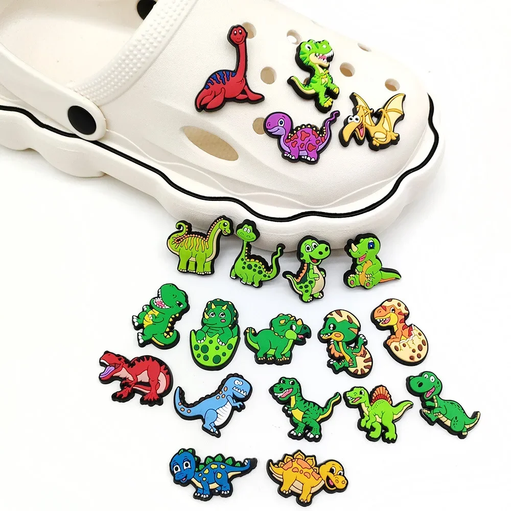 20Pcs Cartoon Dinosaur Series Shoe Charms for Clogs Bubble Slides Sandals PVC Shoe Decorations Buckle Accessories for Kids