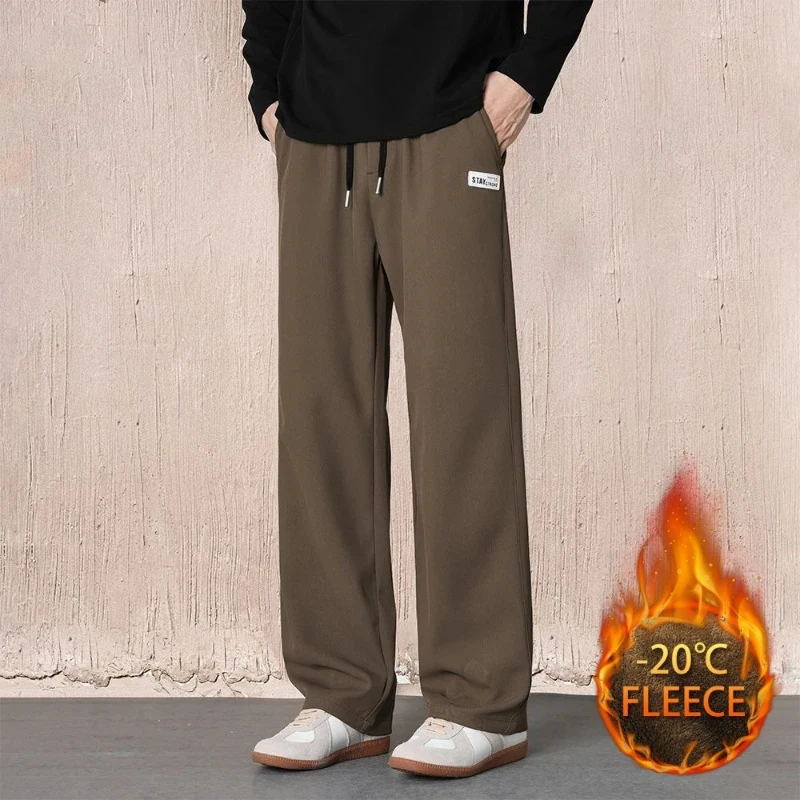 Fleece and Thickened Casual Pants for Men Autumn and Winter Collection Drawstring Straight Loose Pants Trendy Men's Brand