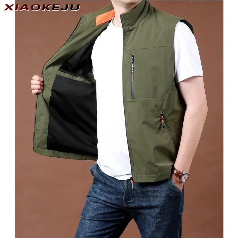 

MAN Men's Hunting Sports Large Size Camping Leisure Embroidered Golf Vest Multi-pocket Biker Multi-pockets Work Vests Fashion