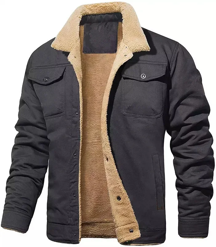 2024 New Autumn/Winter New Men's Jacket with Fleecy Cotton Cargo Casual Jacket Men's Coat
