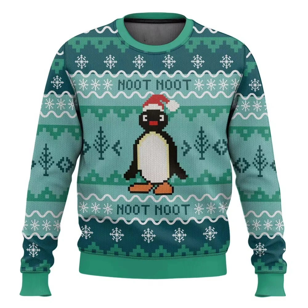 New Green Hot Selling Cartoon Anime Penguin Merry Christmas Ugly Christmas Men Women Hoodies Couple Outdoor Party Leisure Sports
