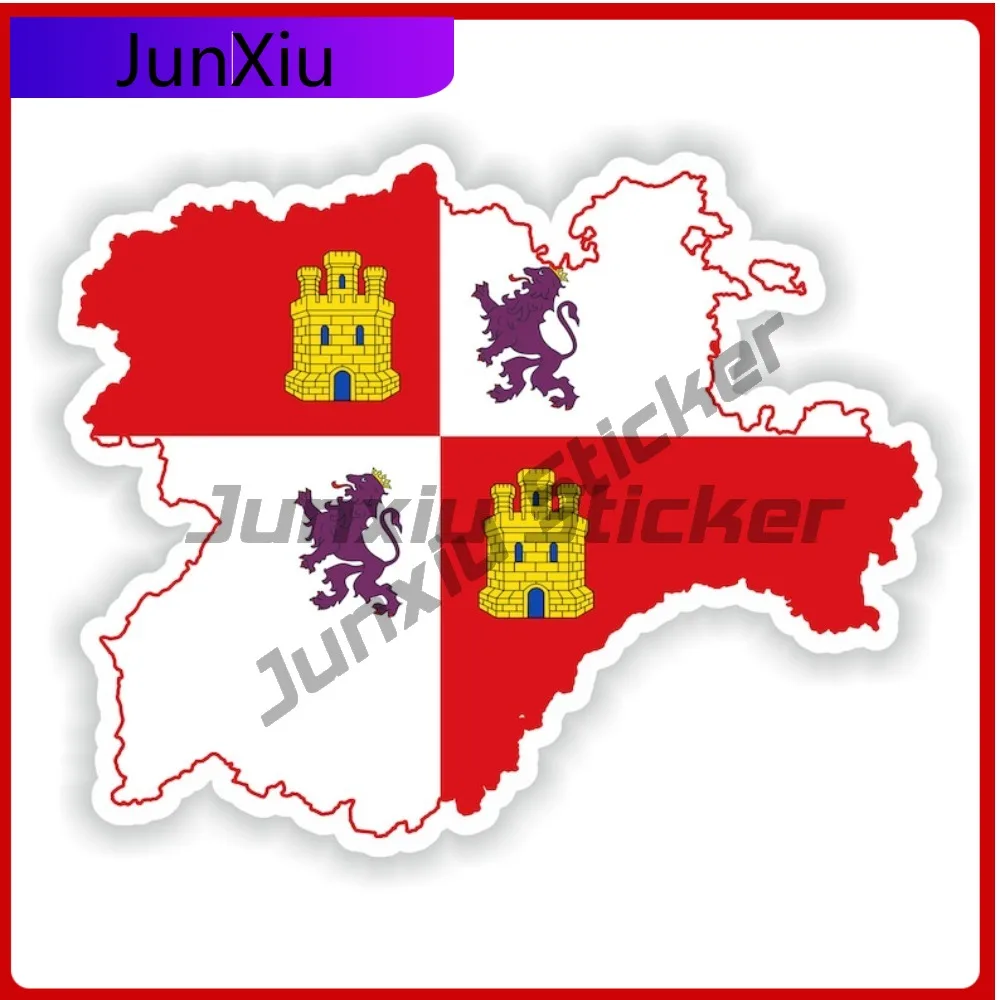 

Castilla Y Leon Spain National Flag And Emblem Map Shape Stickers Decorative Camping Car Bumper Protector Custom Logo Decals Pvc