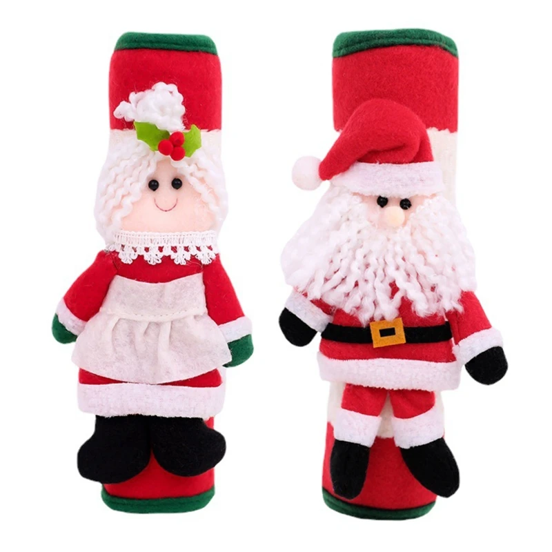 

2Pcs/Set Christmas Refrigerator Door Handle Covers Cartoon Santa for Doll Fridge Oven Microwave Kitchen Appliance Handle