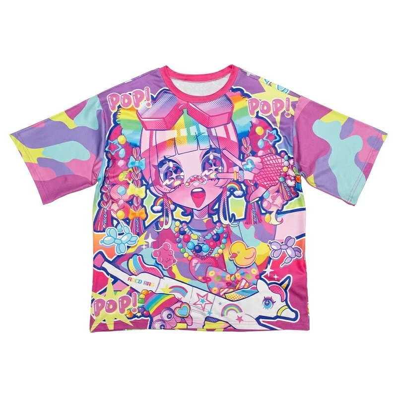 Japanese Group Hair ACDC Harajuku Series Original Design Anime Subculture Top Adult And Children's Short Sleeved T-shirt