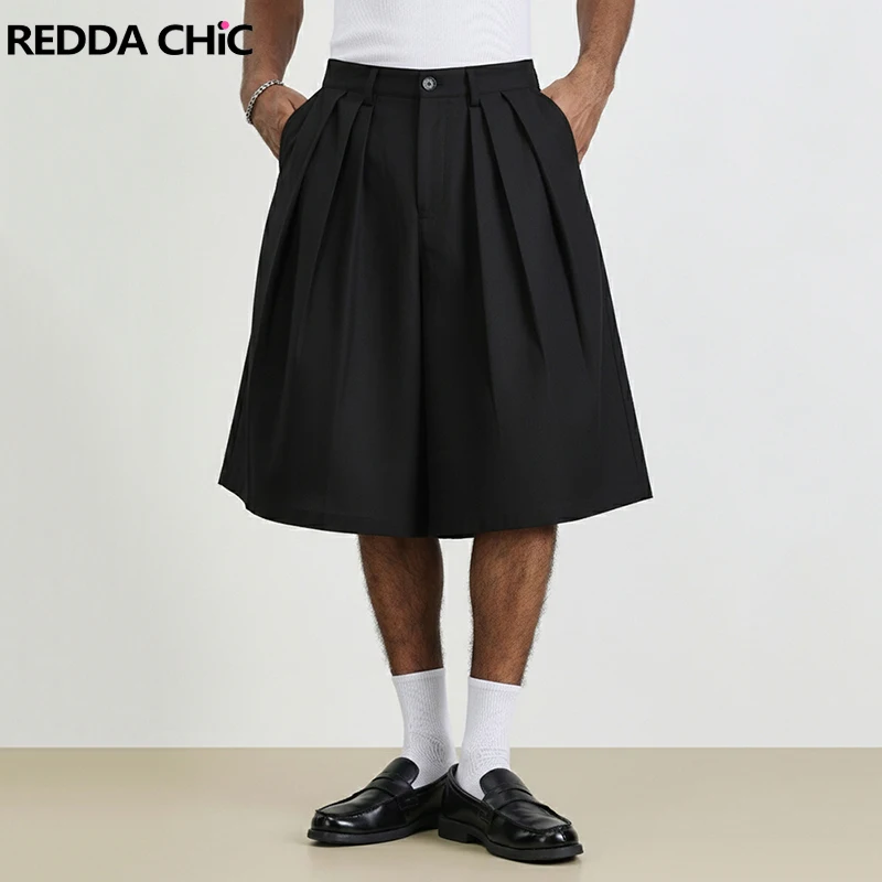 

Мужские брюки-капри REDDACHiC, черные, с плиссированными карманами, высокой талией, прямого кроя, свободные, короткие, для отдыха, летняя одежда