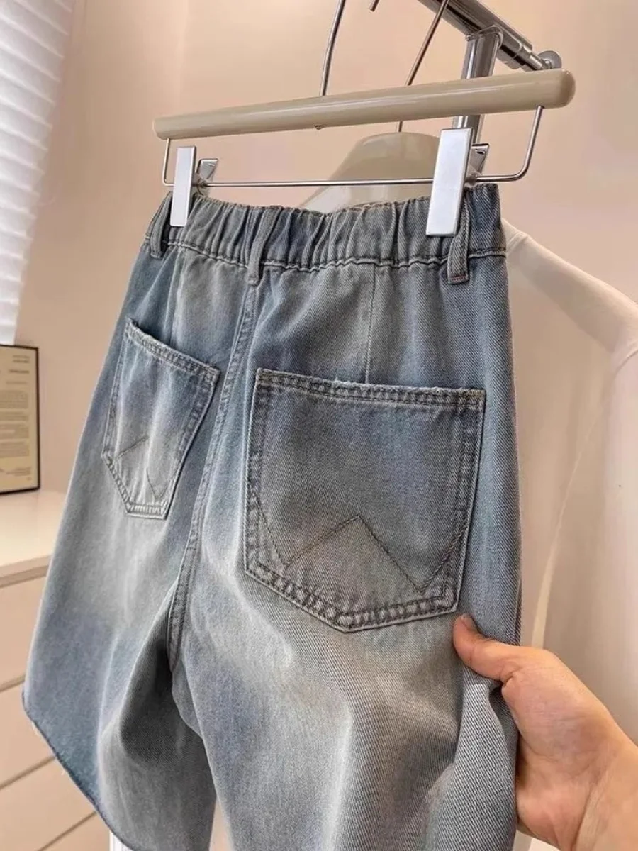 

plus Size Korean Sle Straight Leg Denim orts Wide Leg Pants Casual Five-Quarter Length High Waist Jeans for plus Size Women