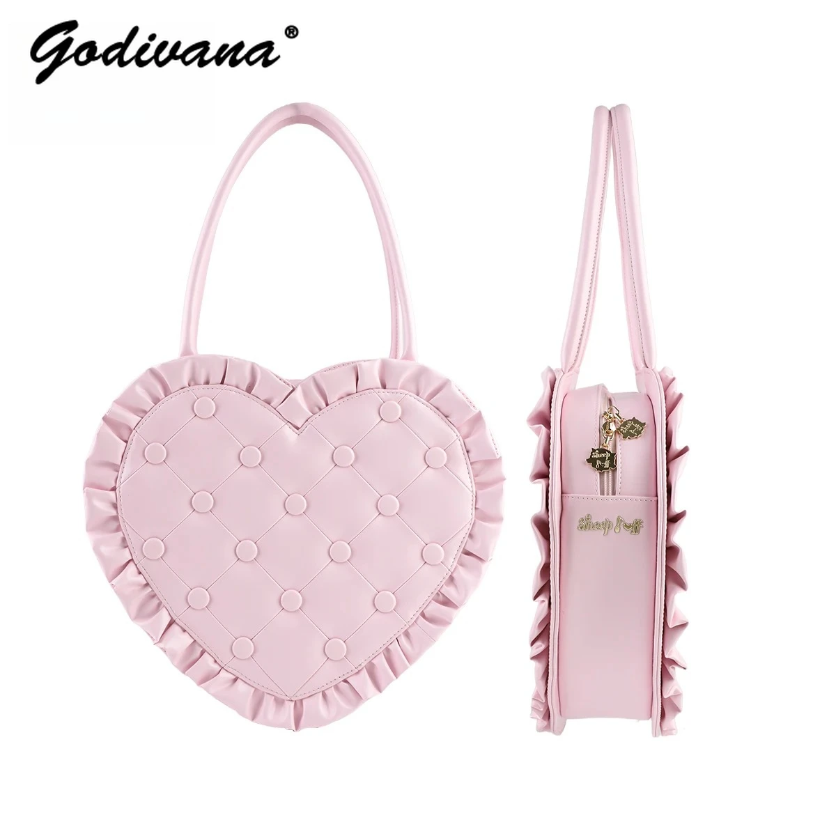 

Original Lolita Big Love Shape Leather Bag Sweet Girl Women's Lace Tote Handbag Large Capacity Portable Shoulder Bags
