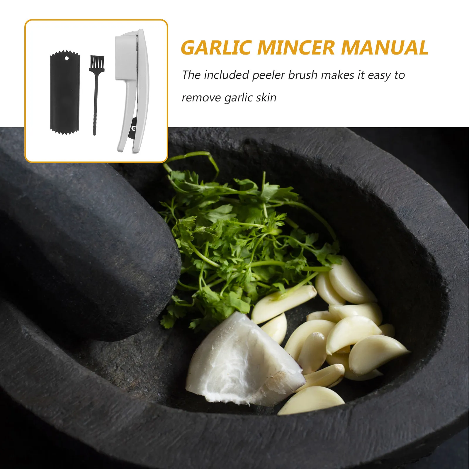 1Set Rust Proof Alloy Garlic Press Manual Garlic Crusher Mincer Slicing Tool with Peeler Brush Effortless Crushing Kitchen