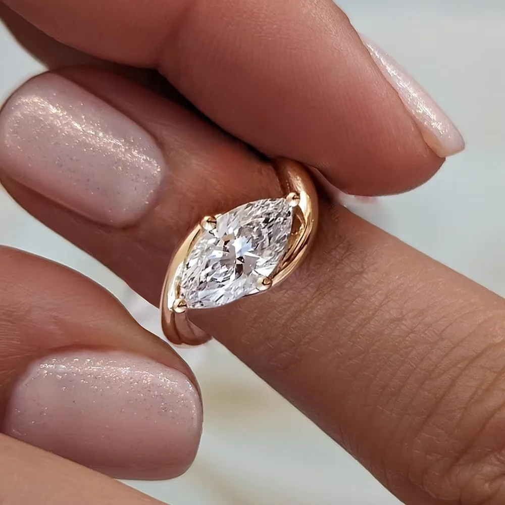 Newest Marquise Cut Moissanite Engagement Ring 925 Silver Bypass Solitaire Diamond Wedding Ring for Women