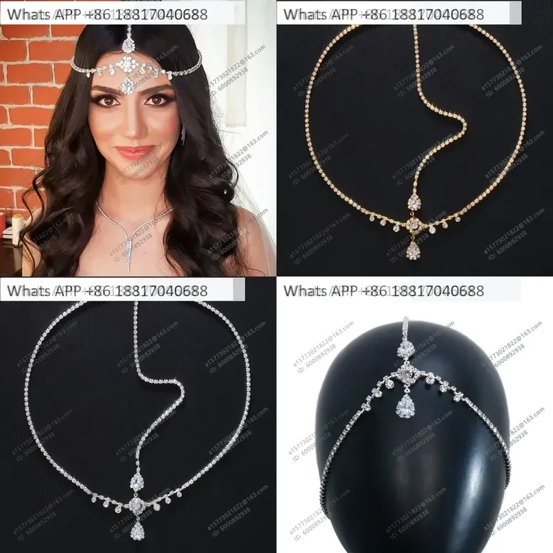 1PC Rhinestone Headband Bridal Wedding Accessories Elegant Water Drop Forehead Chain Hair Jewelry For Women