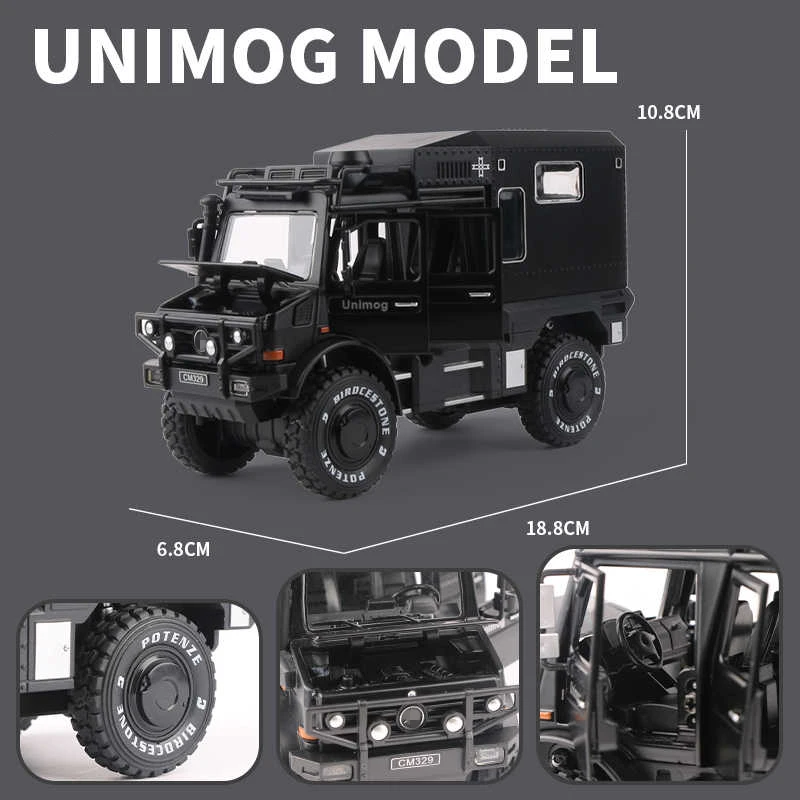 1/28 UNIMOG U4000 Motorhome Alloy Cross-country Touring Car Model Diecast Metal Toy Off-road Vehicles Model Simulation Gift