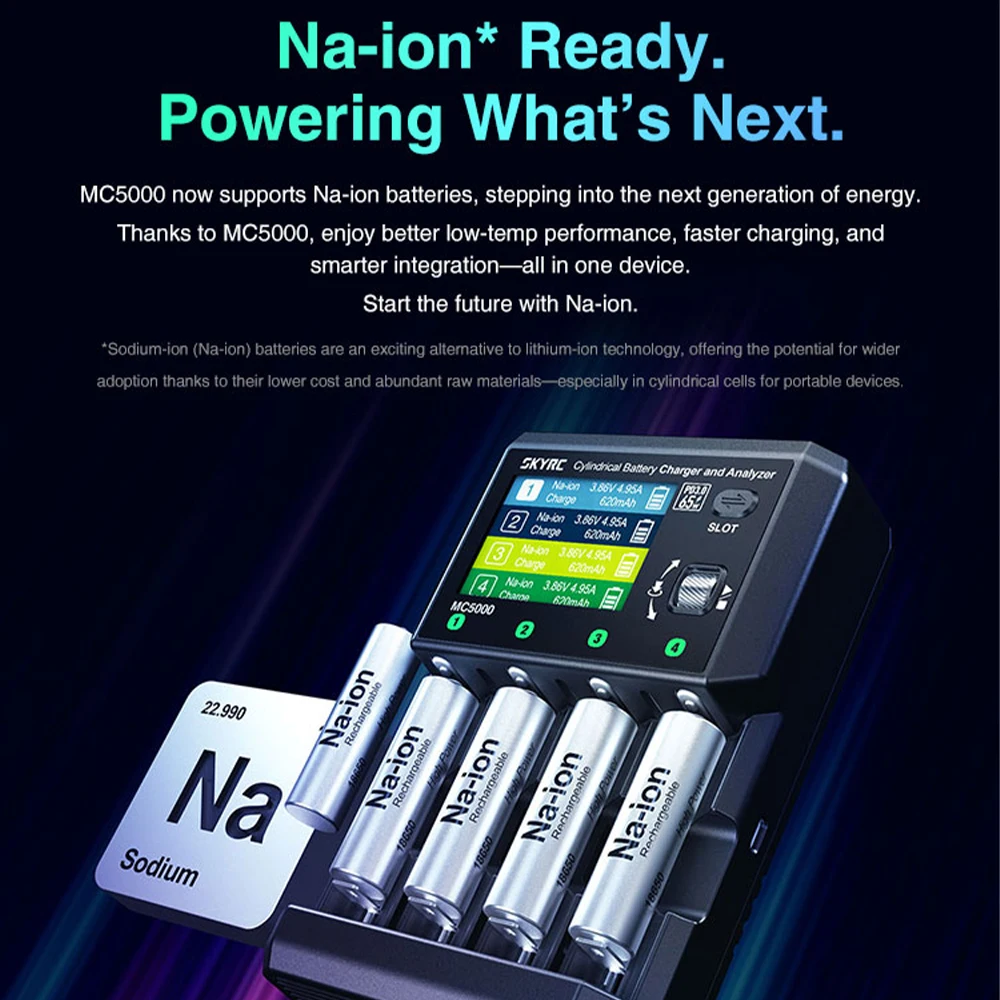 SKYRC MC5000 バッテリー充電器 65W 円筒形バッテリー充電器 リチウムイオン、リチウムイオンHV、リチウムイオンNiMH、リチウムイオンNiCd、エネループ、リチウムイオンNiZn、RAM、LTO、ナトリウムイオン対応