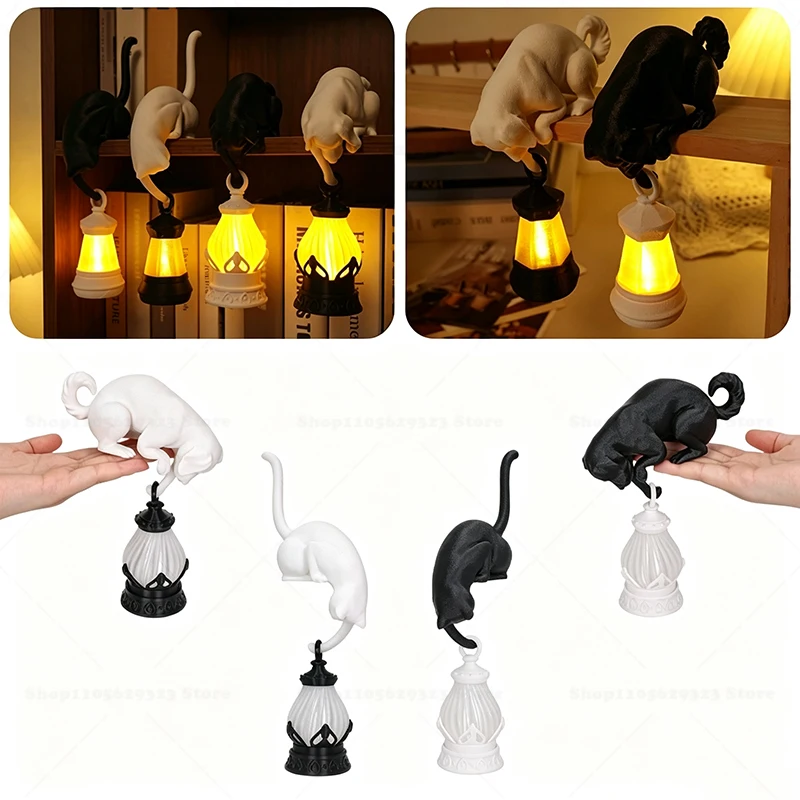 Katzen/Hunde-Nachtlicht mit Laterne, 3D-Gedruckte Tierfigur-Lampe, Warme LED-Tischdekoration, Einzigartiges Haustier-Deko-Geschenk für Tierliebhaber