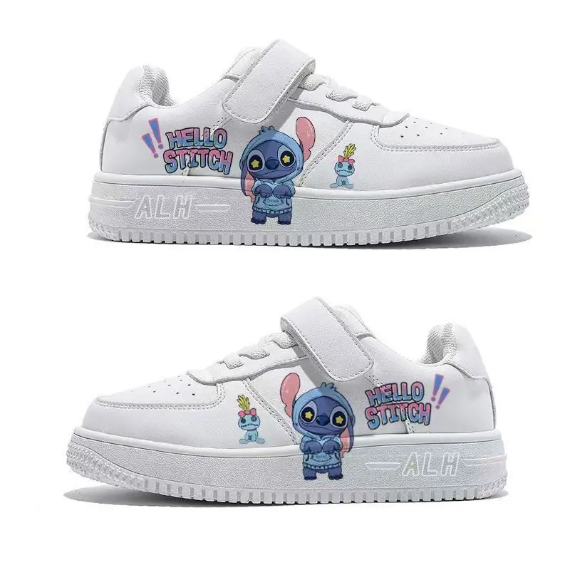 Anime Stitch Shoes New Angel Sport Shoes Disney Mickey Mouse Tennis Shoes Kawaii Stitch Basket Shoes Kids White Casual Sneakers