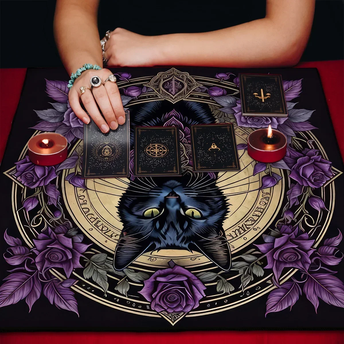 Purple Rose Kitty Tarotcloth Spread Tarot Reading Cloth Divination Altar Cloth Astrology Oracle Board Game Home Deco