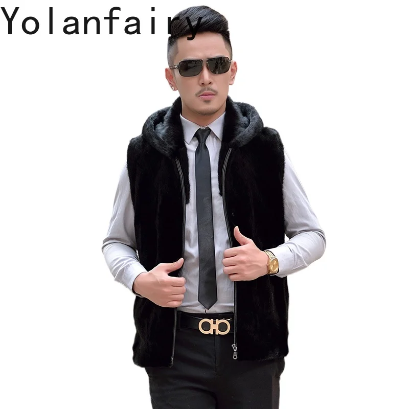 

YOLANFAIRY Высококачественное пальто из натурального меха, мужская куртка без рукавов, жилет из натурального меха норки для мужчин, зимний роскошный черный жилет 7XL