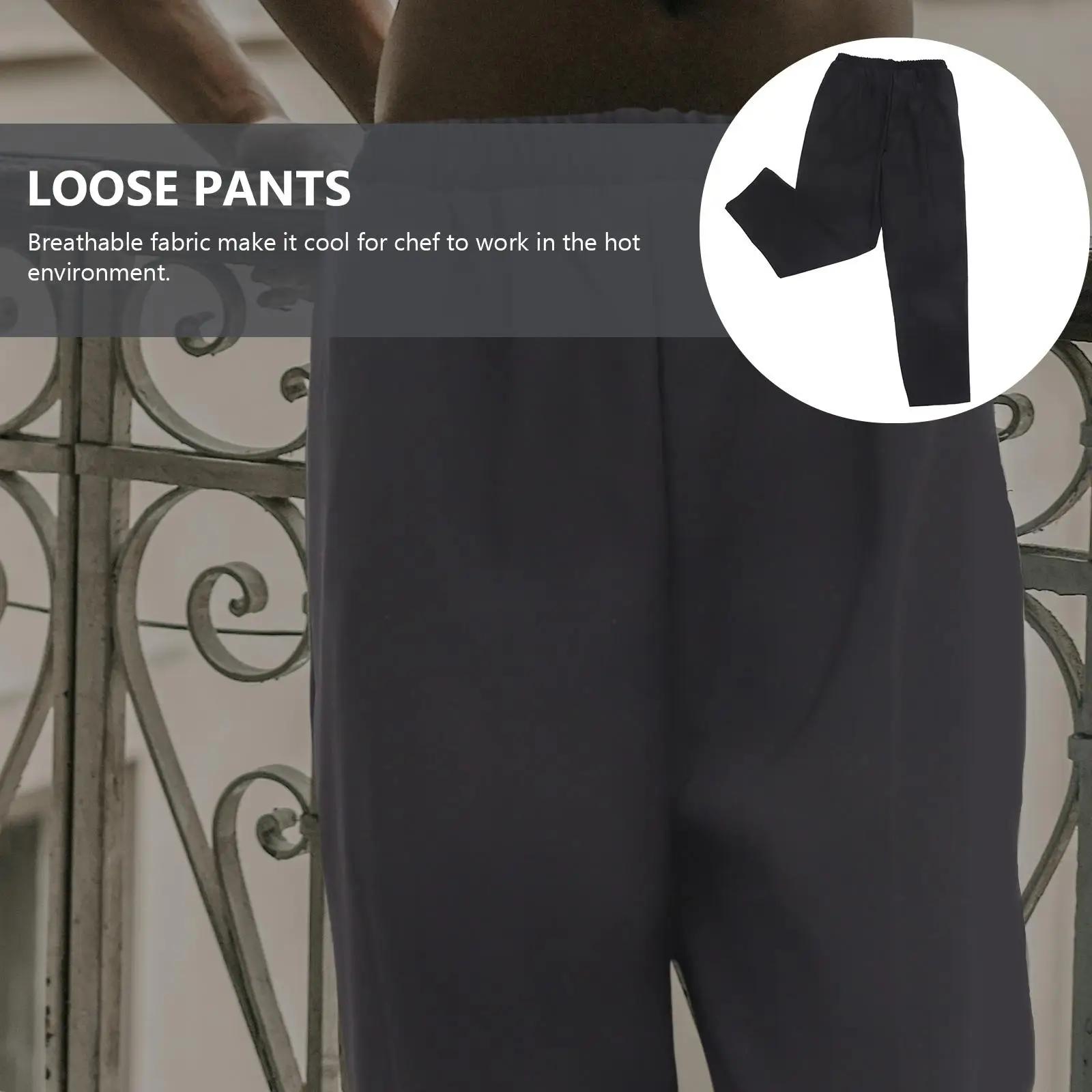 通気性シェフパンツ黒ルーズ作業服プレミアムポリエステル素材耐油耐摩耗性レストランホテル