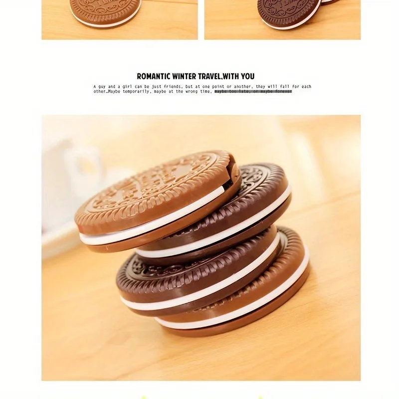 Portable Folding Makeup Mirror and Comb Cookie-Shaped Compact Design for Travel On-The-Go Touch-Ups Ideal Gift Makeup Lovers
