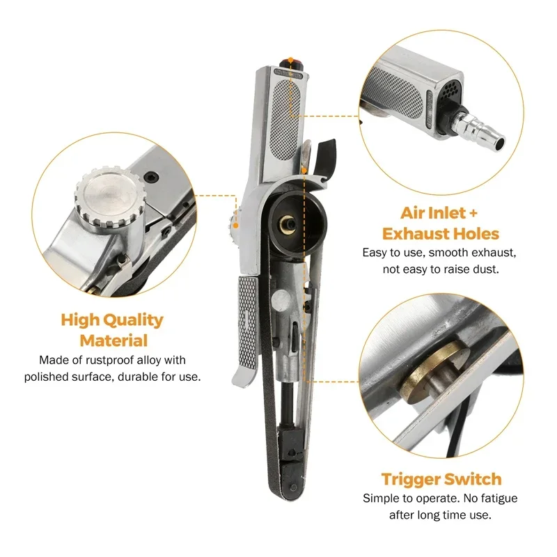 Imagem -05 - Mini Pneumatic Belt Sander Machine Air Angle Grinder Lixar Belt Compressor de ar Tool 520x2 330x10 mm