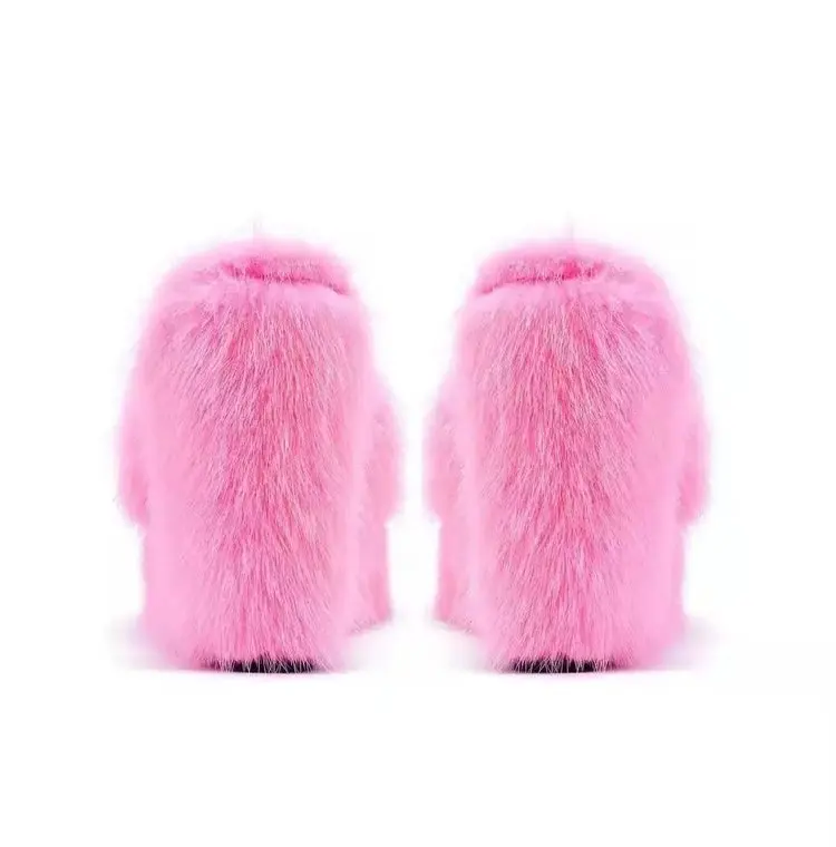 2023 Autumn New Fur Slippers Flat Wedge Heel Slippers Women High-heeled Furry Drag Fashion Outdoor All-match Shoes Slippers