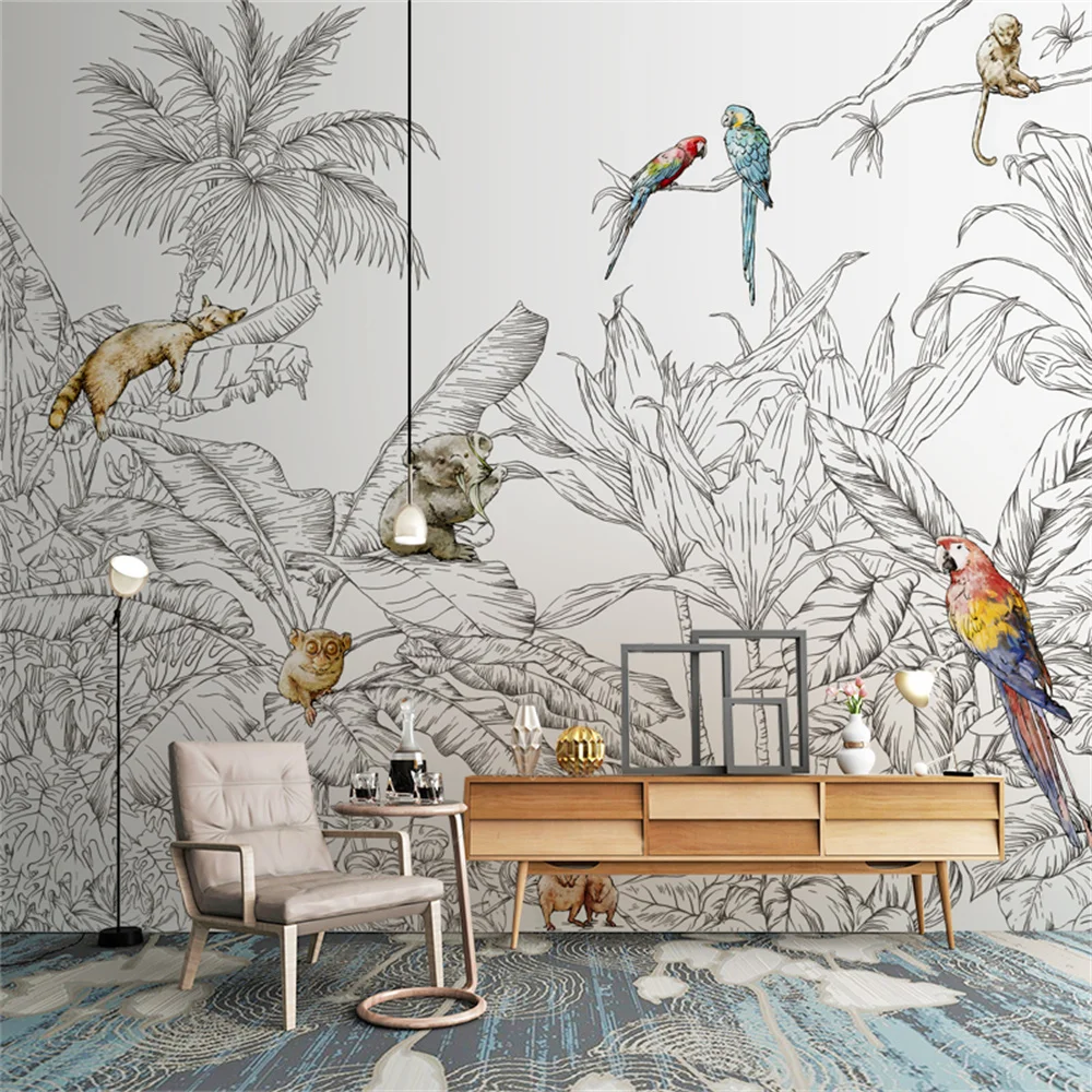 Plant Swallow Sketch 3d Wallpaper Sofa Background Wall Mural Wall of Nordic Hotel room decor home decor papel de parede