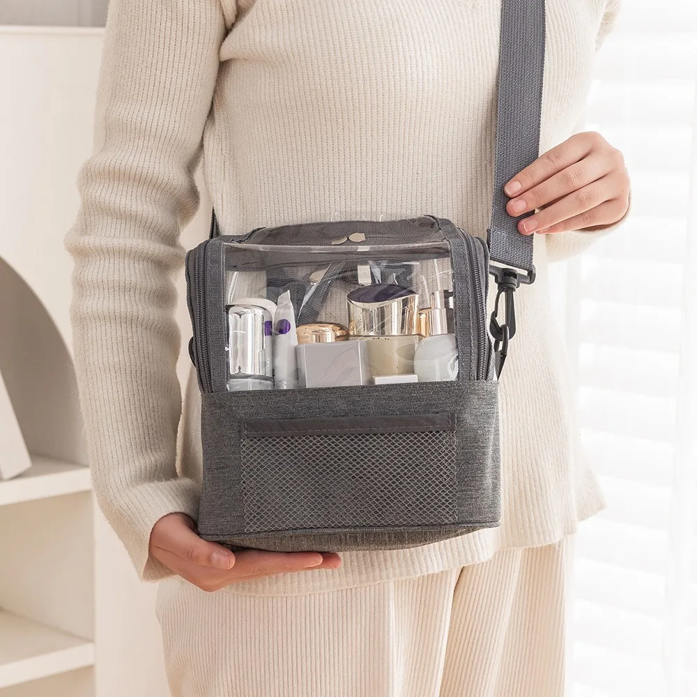 

Professional Makeup Brushes Shoulder Bag Lightweight Transparent Cosmetic Container Multifunctional Oxford Cloth Toiletry Bag