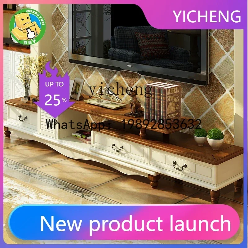 

Комплект: Тумба под ТВ и журнальный столик из массива дерева в средиземноморском стиле для небольшой квартиры, гостиная, напольный шкаф с покраской