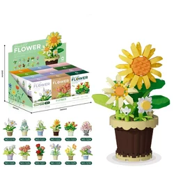 Flower Succulents Building Blocks Rose Sunflower Bonsai Garden Romantic Bricks DIY Potted Plants Model Kids Kit Toy For Children