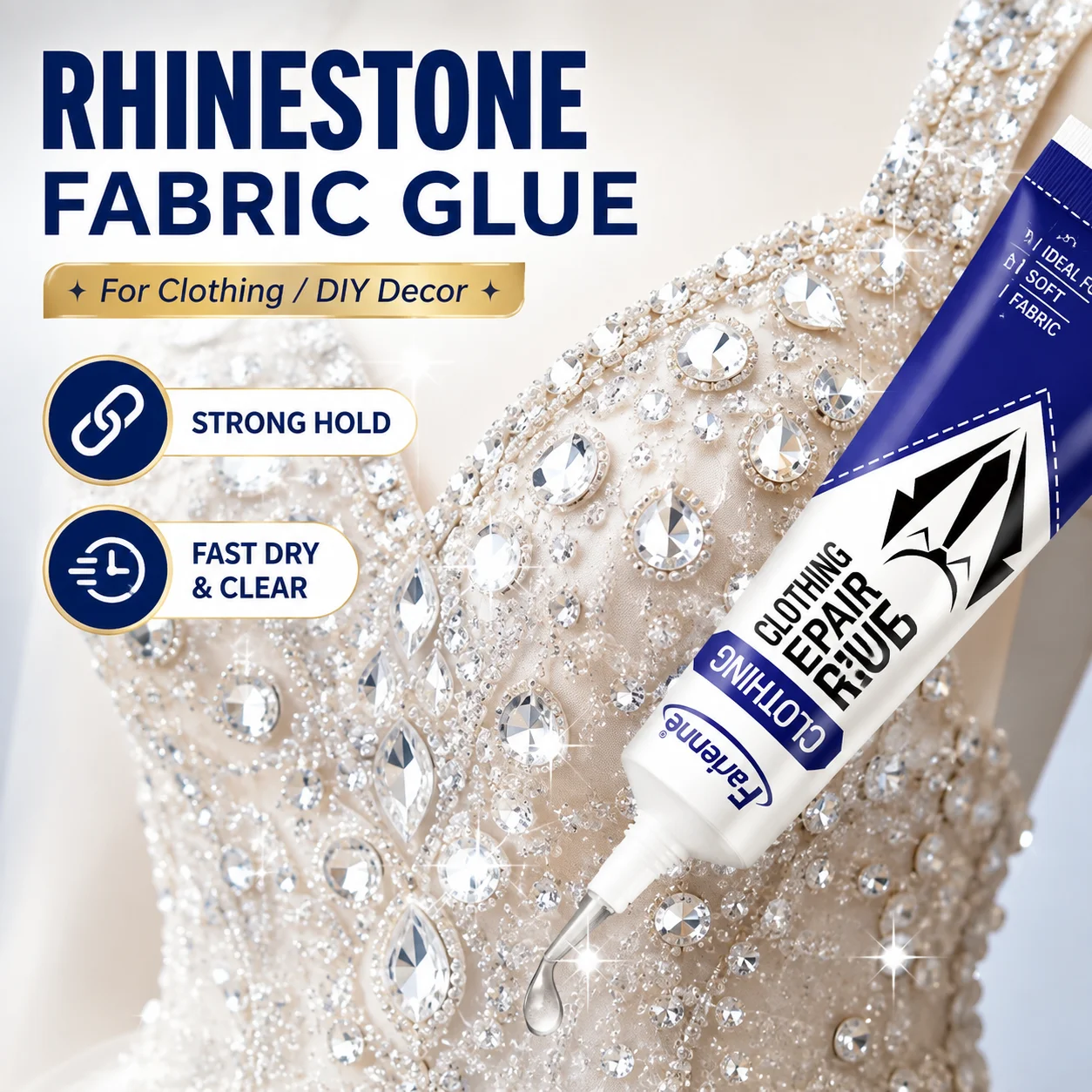 Clothing Rhinestone Glue 30ml Strong Adhesion No Whitening Fabric Repair Glue For Dress Jeans Shoes Non-Toxic