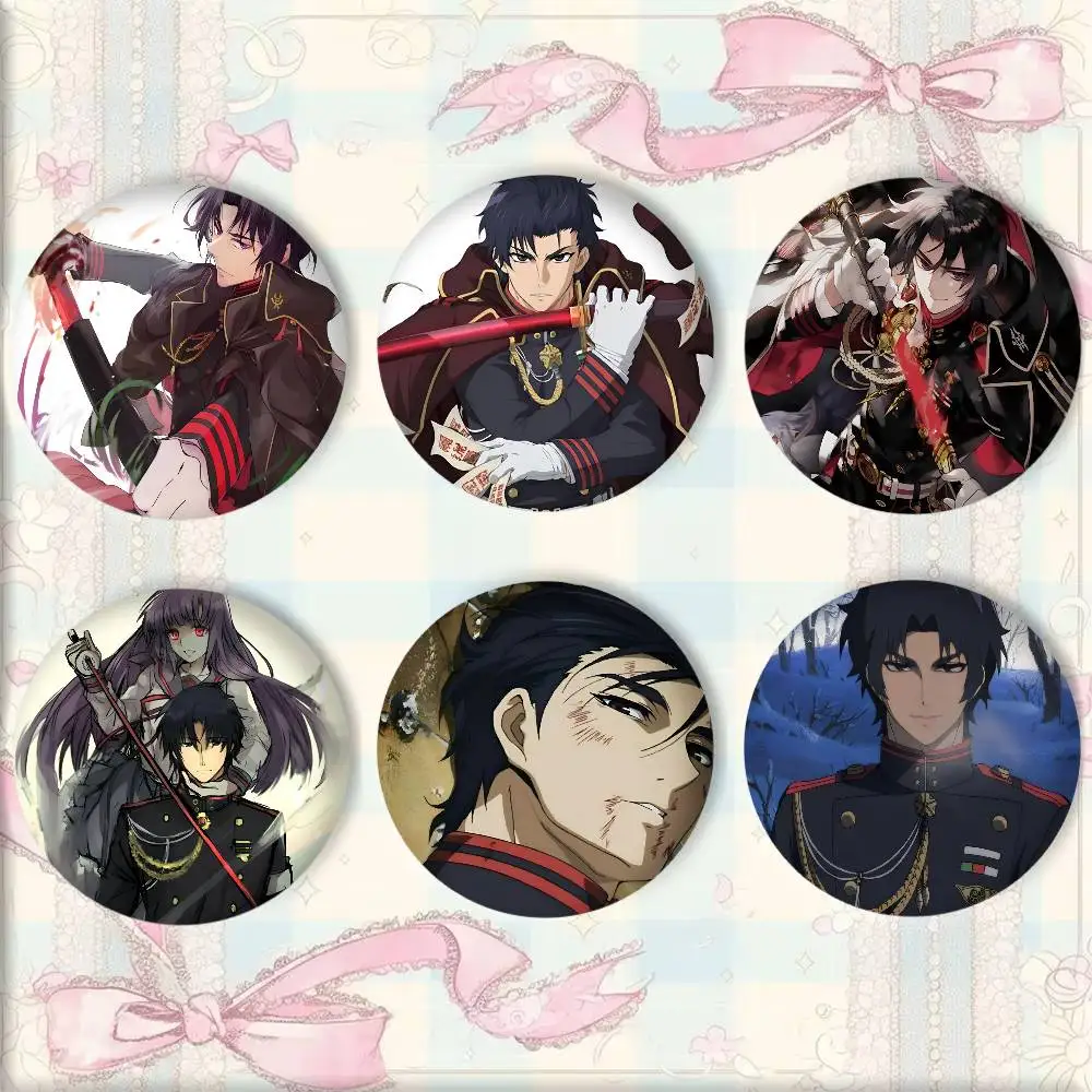 Classic Anime S-Seraph of the End Guren Ichinose Badges Round Cosplay Pin Bag Decor Fans Collect Friends Gifts Brooch