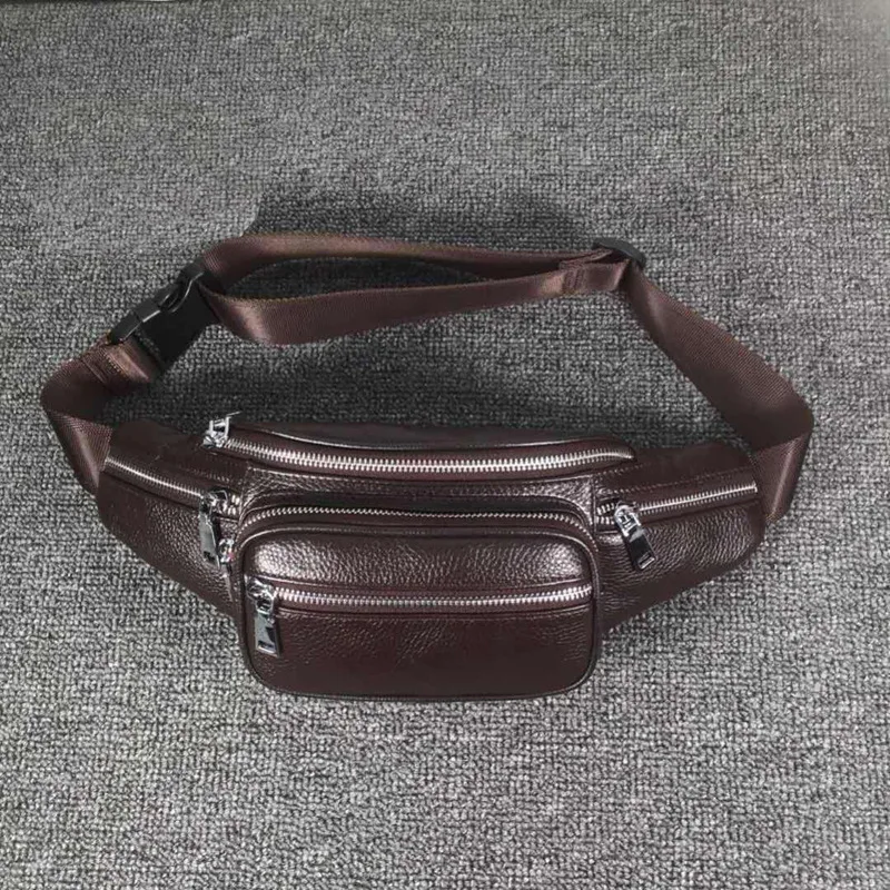 جديد جلد طبيعي سعة كبيرة مقاومة للاهتراء طبقة علوية جلد البقر موضة الرجال الهاتف الخصر كتف واحد حقيبة كروسبودي