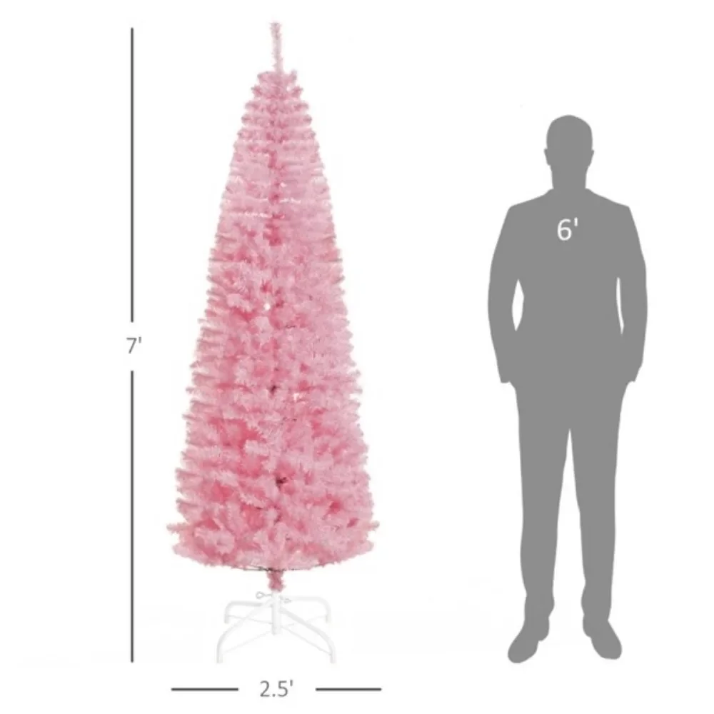 The seven-foot-tall artificial Christmas tree has a realistic style and plastic 818 branches to give the tree a full look