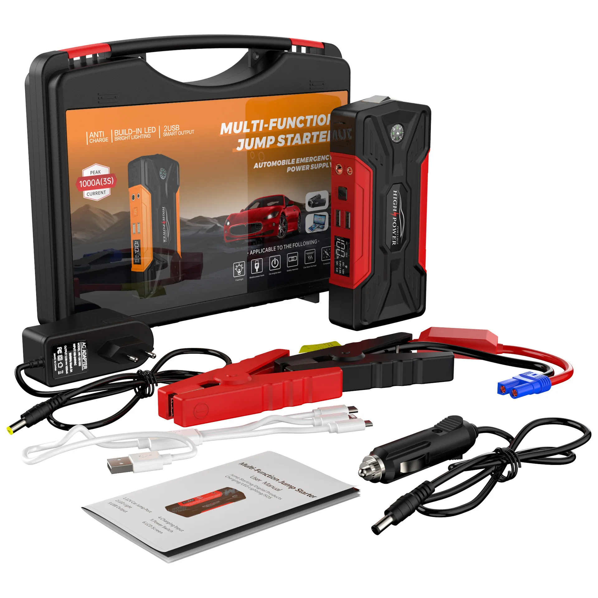 

ODM/OEM 99800mWh 1000A Car Jump Starter Power Bank with Air Pump Portable Battery Power Booster Jump Starter with Air Compressor