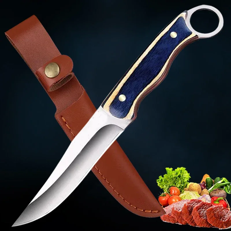 

Kitchen Meat Cleaver Mongolian Knife Wooden Handle Butcher's Boning Knife Portable Knife for BBQ Meat Cutting Sharp Fish Knives