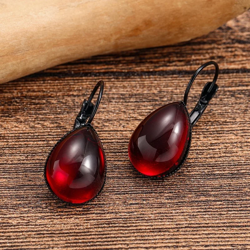 Gothic Blood Red Water Drop Dangle Earrings for Women Girls Vampire Witch Crystal Earhook Jewelry Accessories Halloween Gifts