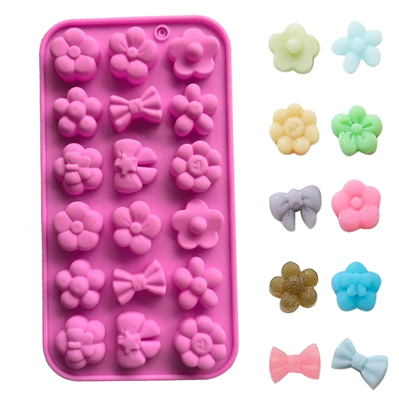 Flower Silicone Mold Sunflower Bow Daisy Candy Chocolate Ice Cube Tray For Cake Deceoration Cupcake Topper Kitchen Accessories